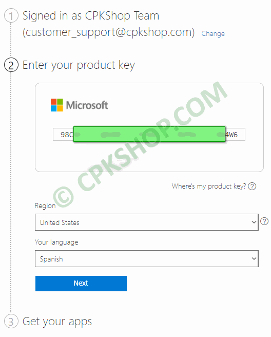 enter product key and change language - Download and install Office, Project, or Visio from Office.com