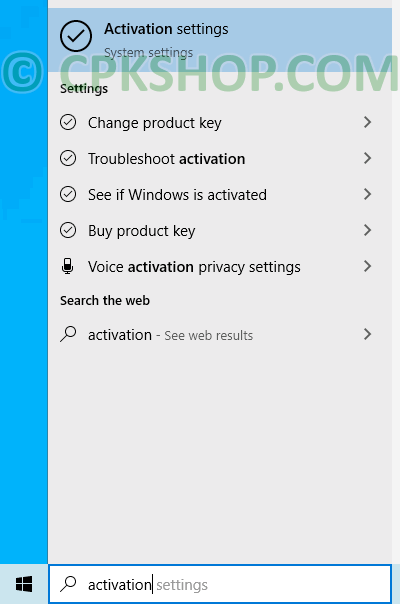 open activation settings - Using a legal product key to activate Windows 10