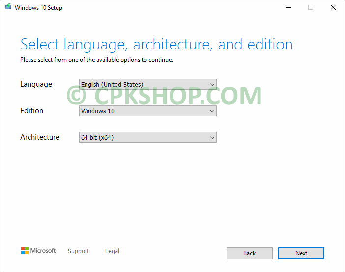 select language and architecture - Create a Windows 10 bootable USB